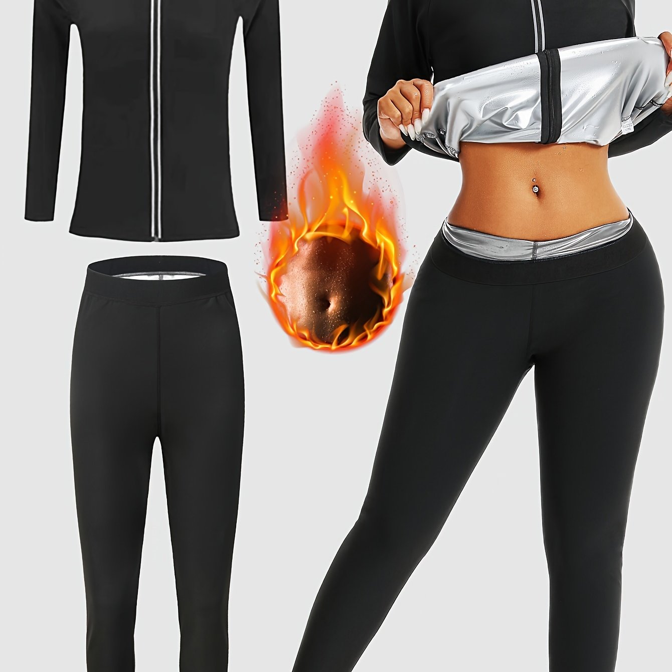 Ladies Sauna Sport Long Sleeve Long Pants Suit Ladies Sauna Suit Sweating Sauna Sport Jacket Long Sleeve Suit European And American Ladies Sweating Suit Sports Sauna Sweating Clothes Fitness Yoga Sweating Burst Sweat Jacket S