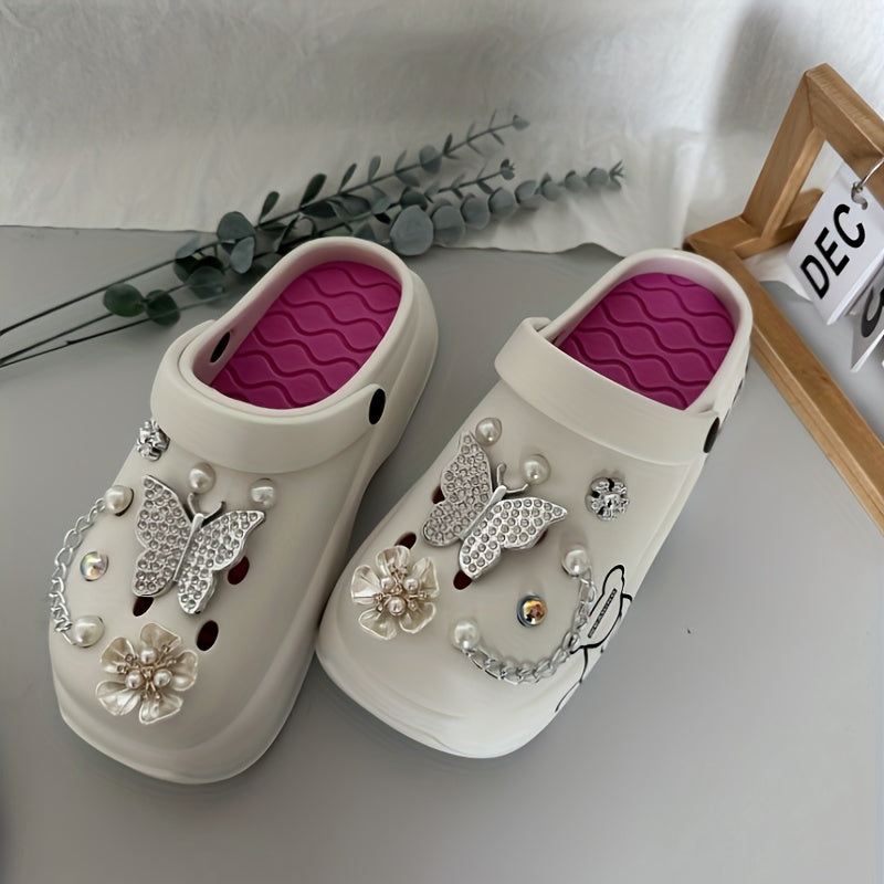 [Women's Cartoon Bear Mules Clogs] Casual Cartoon Bear Pattern Mules & Clogs for Women, Breathable EVA Platform Heel Clogs with Bow Embellishment, Versatile Indoor/Outdoor Fashion Footwear - Quanzhou Manufactured