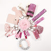 15pcs Rhinestone Safety Keychain Set for Women, Wristlet Keyring with Storage Pouch & Pom Pom Card Holder Accessories Kit