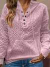 Women's Elegant Pullover Hoodie, Polyester Knit with Cable Pattern, Regular Length, Button Detail, Casual Sweatshirt for Fall/Winter Season