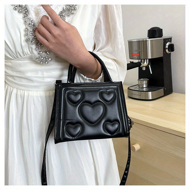 1pc Women’s Stylish Solid Color Handbag with Detachable Strap – Heart Pattern Design, Perfect for Valentine’s Day Gift, Available in Magenta, White, Black, Green, Yellow
