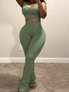 Women's Green 2-Piece Flare Yoga Pants & Sleeveless Crop Top Set – High-Waisted, Soft Stretch Activewear for Travel, Workouts & Casual Days