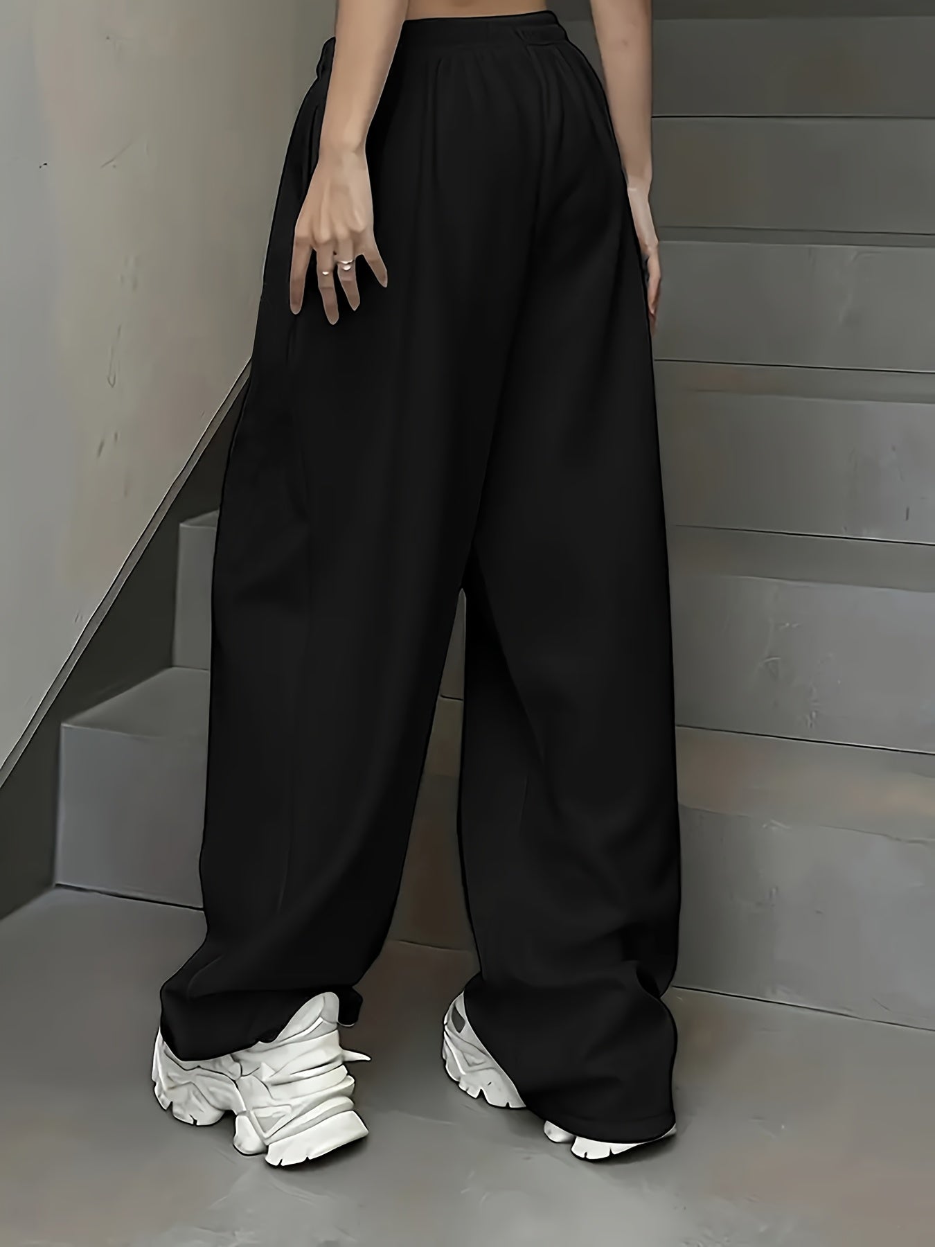 Women's Angel and Devil Wing Print Joggers - Casual Loose Fit Wide Leg Sweatpants with Drawstring Waist, Black Polyester, Versatile Clothing|Bold Print Leggings|Glossy Fabric Pants