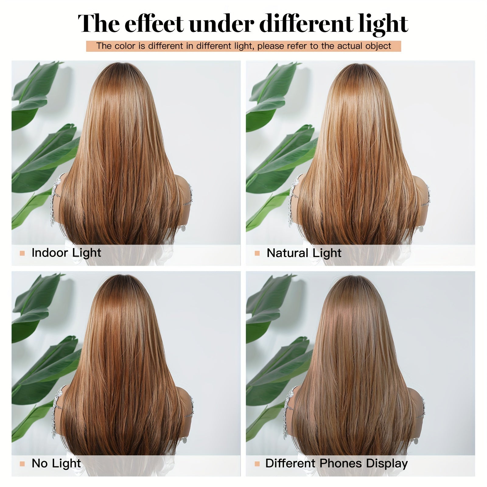 Elegant Women'S Wig Light Brown Long Straight Layered Ends Fashion for Daily Wear with Matte Finish, Tang Long Fiber, 100% Density Rose Net Cap, Versatile Fit for All, Heat-Resistant and Customizable