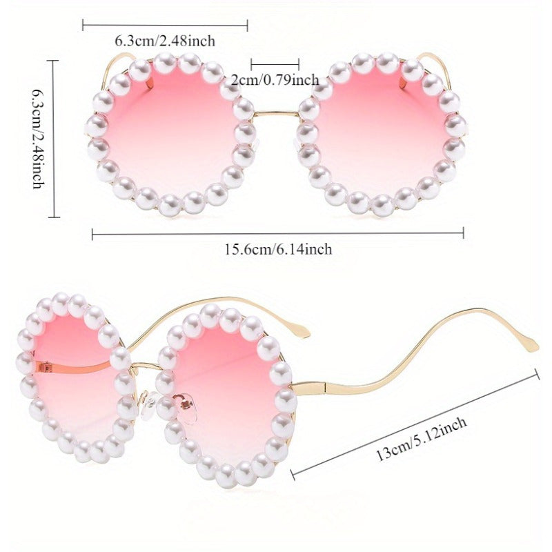 Retro Round-Frame Stylish Glasses with Imitation Pearl Accents And Colorful Ocean-Inspired Lenses - Perfect for Beach Parties And Outdoor Adventures