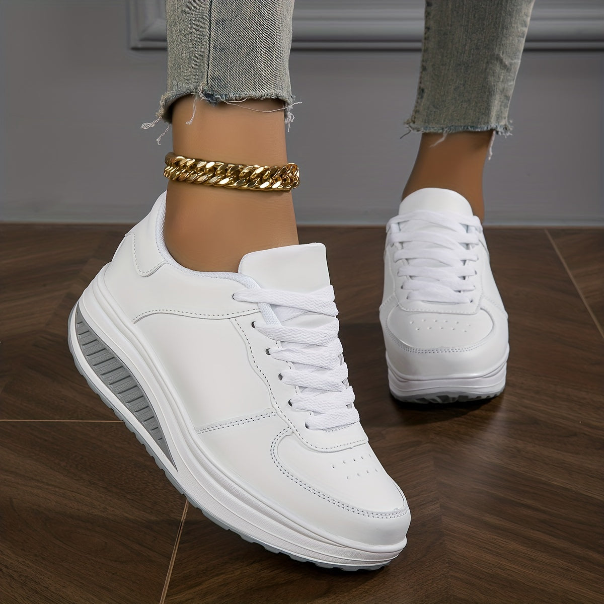 Women's Fashionable Rocker Sneakers - Breathable, Non-Slip Thick Sole Casual Shoes in Brown with White Sole Accents, Lace-Up Low Tops, Stain-Resistant, All-Season Wear