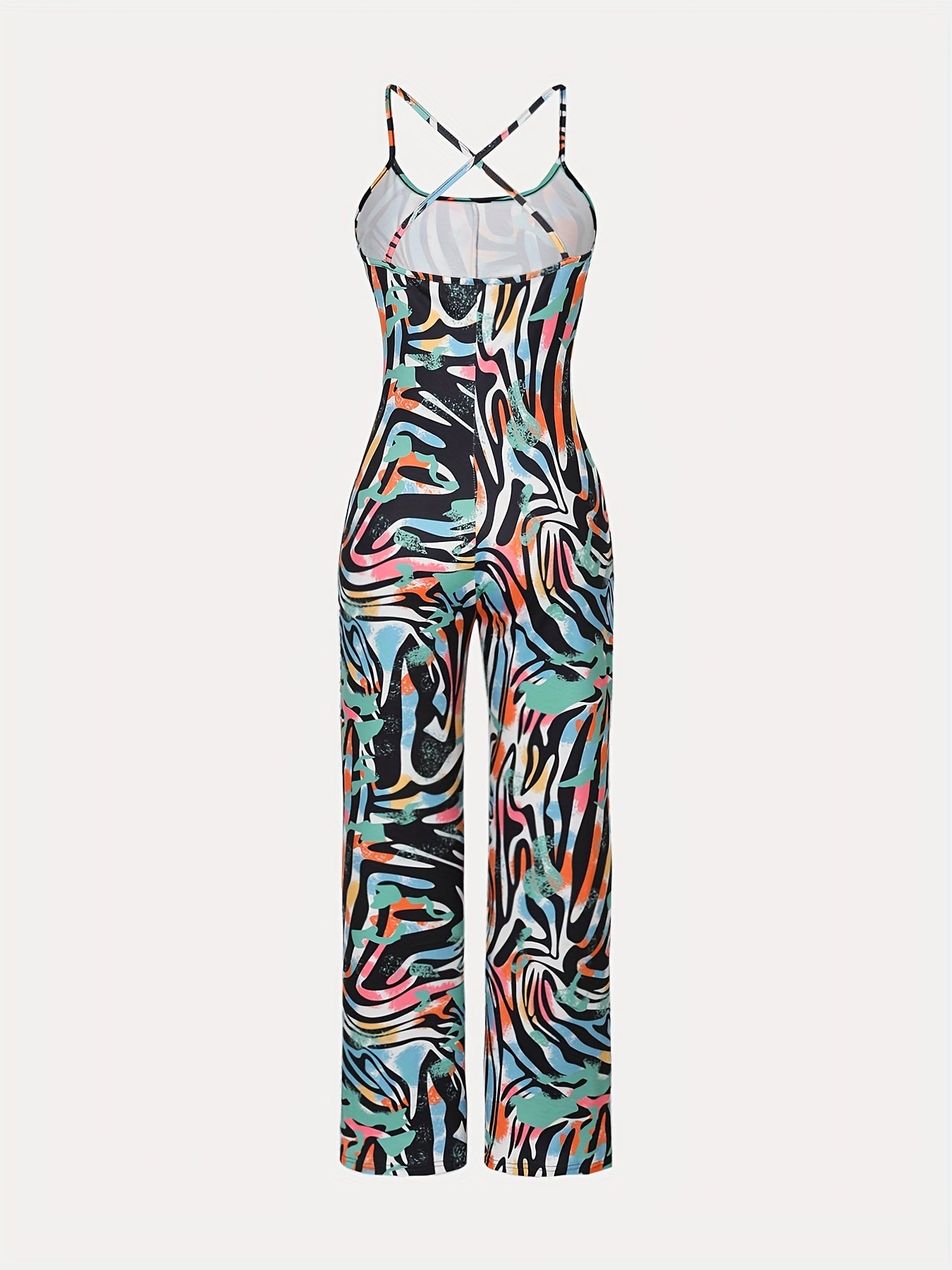 Women's Stylish All-Over Print Cami Jumpsuit - Vibrant Abstract Pattern, High Elasticity, Machine Washable, Perfect for Spring/Summer/Fall