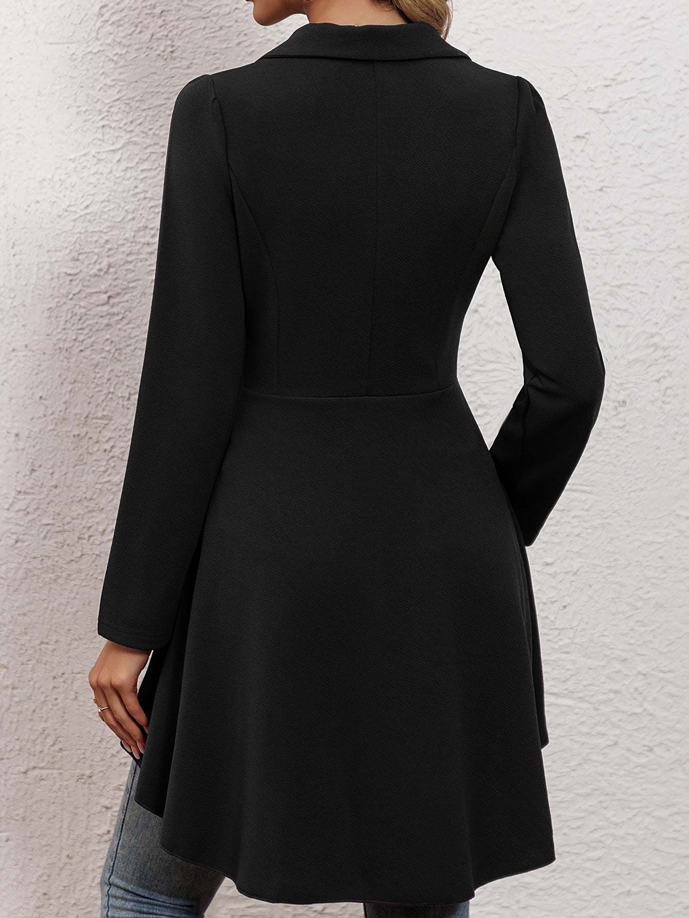 High Low Hem Lapel Collar Blazer, Stylish Solid Color Long Sleeve Single Button Blazer, Women's Clothing