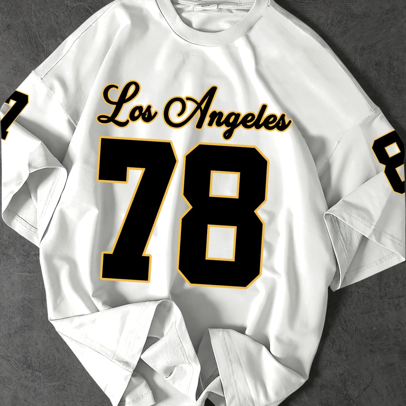Men's Los Angeles 78 Graphic Tee - Casual Loose Fit, Black Polyester Short Sleeve T-Shirt with Bold Number Print, Machine Washable