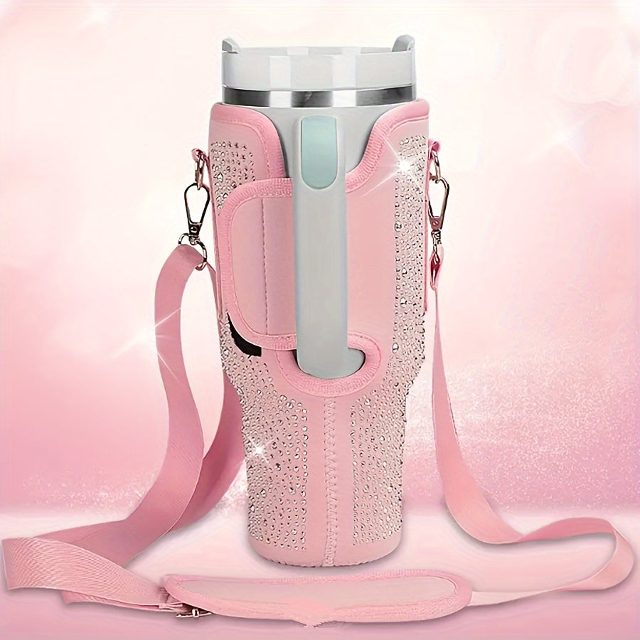 Shiny Diamond Water Bottle Carrying Bag for 40 Oz (About 1134.0 G), Neoprene Water Bottle Bag with Adjustable Shoulder Strap, Suitable for Cup Accessories to Meet Travel