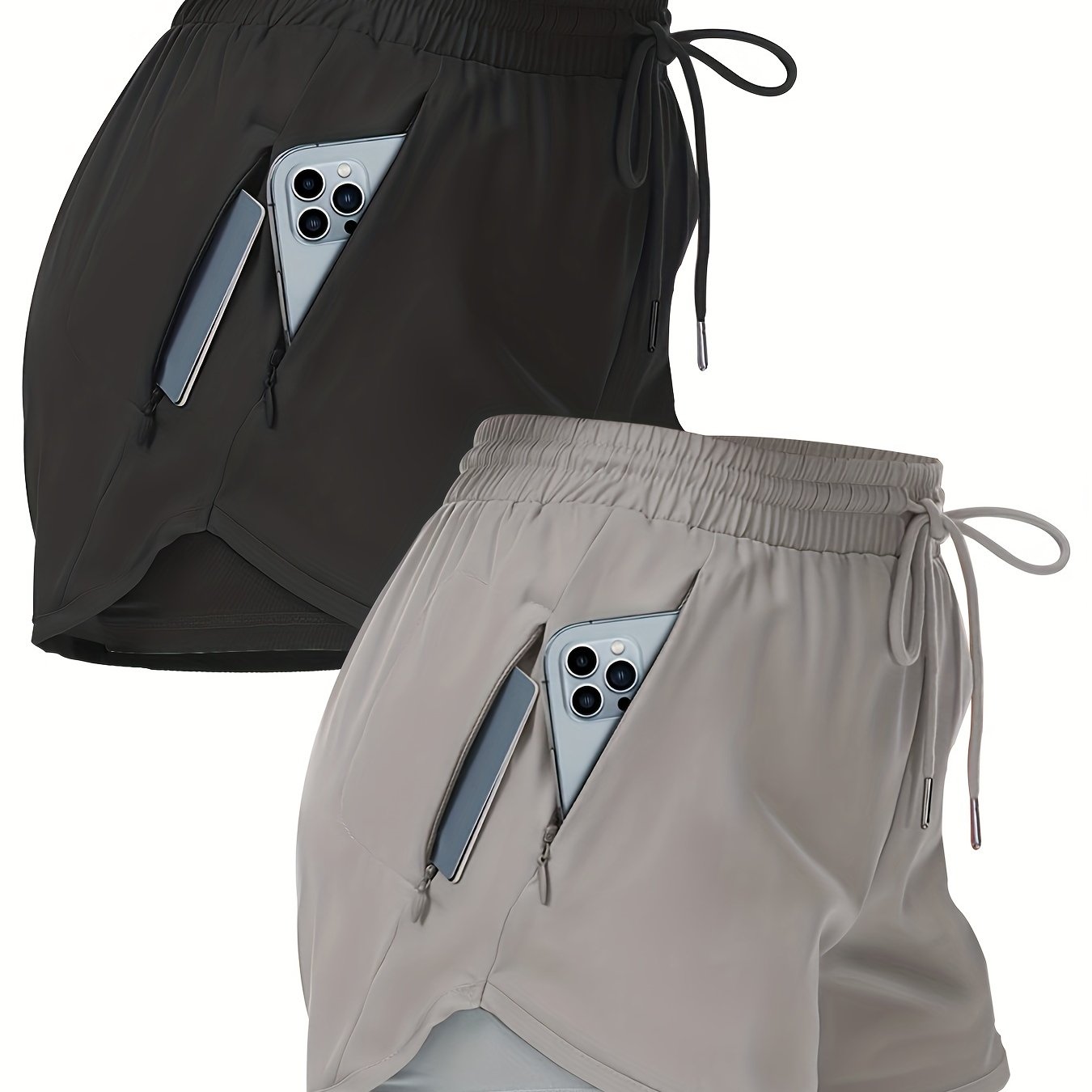 2pcs Pocketed Workout Shorts, Causal Sports Athletic Gym Running Shorts for Women