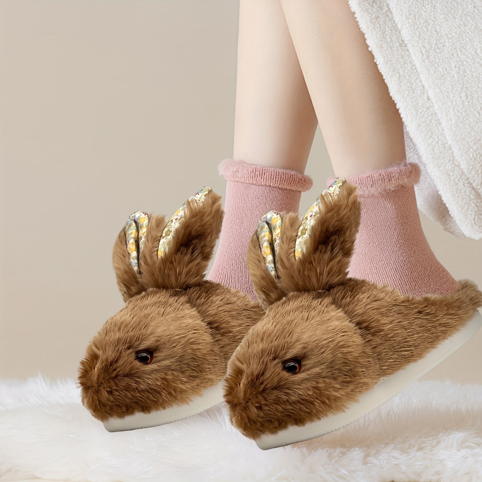 Women'S Cute Bunny Animals Slippers Interesting Comfortable Furry Slippers Soft Plush Winter Season Keep Warm Rabbit Home Bedroom Shoes, Valentine'S Day Gifts