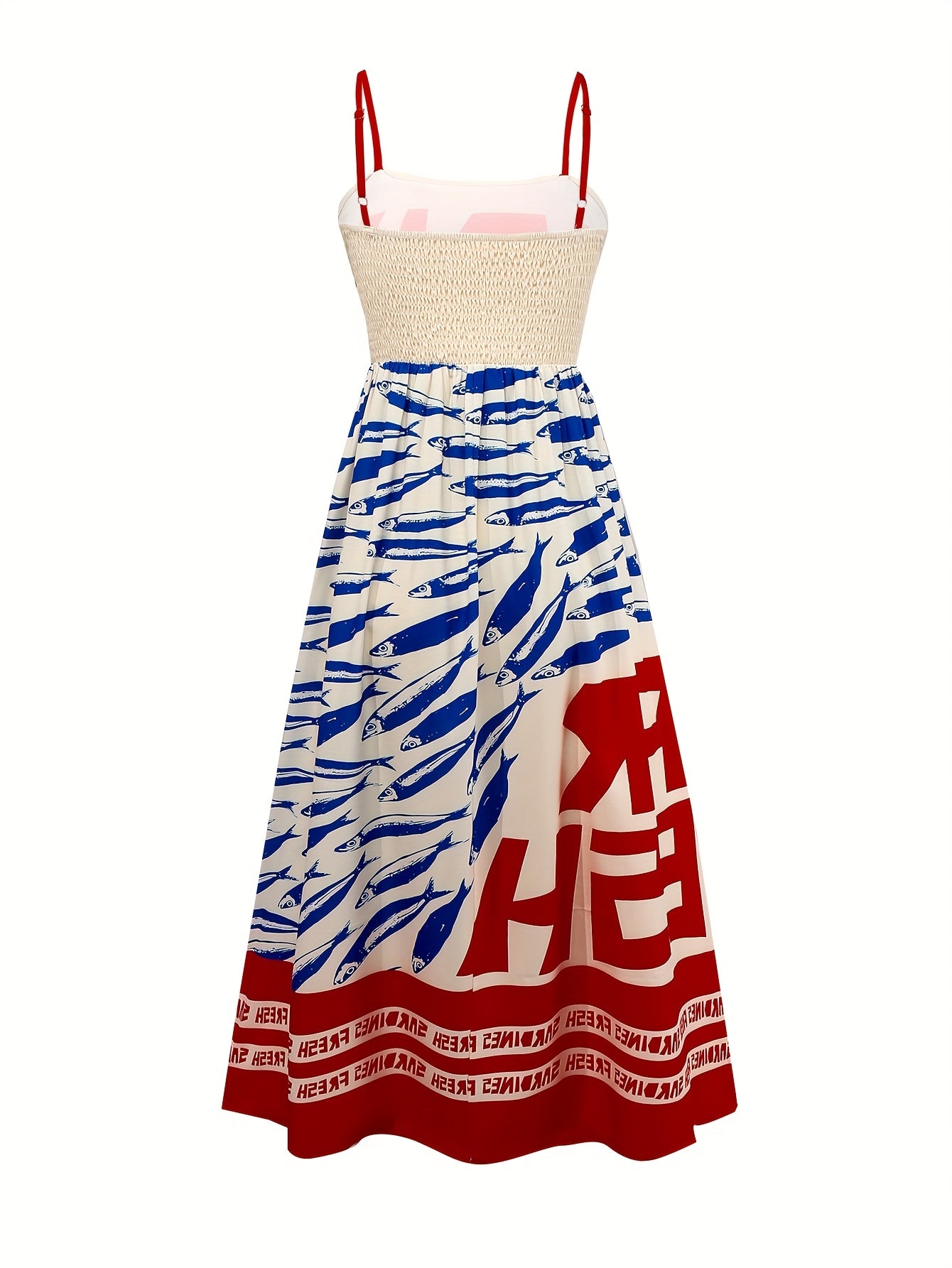 Elegant Summer Women'S Red Letter Print Contrast Color Cami Maxi Dress with Petticoat and Side Slit - Sleeveless, Alphabet Pattern, Perfect for Casual Attire, Summer Dress