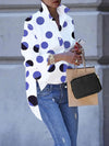 Long Sleeve Elegant Polka Dot Print Shirt - Loose Fit, Dipped Hem, Slit Hem, Machine Washable, Random Printing - Perfect for Spring, Summer, and Fall Seasons