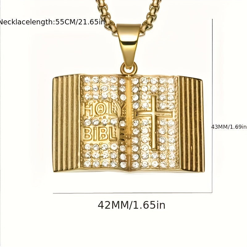 1 Men'S Fashion Pendant Necklace, Cross Bible Religious Pendant Inset Zirconia Necklace, Punk Unisex Hip Hop Jewelry