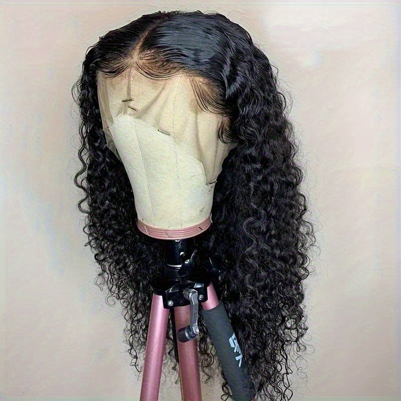 13x6 HD Clear Lace Curly Wavy Wig 100% Un-acid Washed Human Hair 200% Density Pre-plucked Baby Hair & Bleached Knots Glue-Free Wig 3-Second Application for All Light Beige Tones Natural Look Party & Daily Wear, Hair Wig