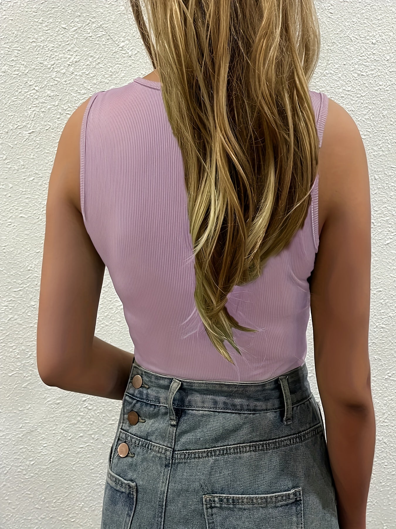 Women'S Fashionable Ribbed Zip-Up Tank Top - Elegant Solid Color, Crew Neck, Regular Length, Spring/Summer/Fall Style, Casual Wear, Casual Wear Top|Zipper Detail|Ribbed Texture
