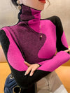 Elegant Turtleneck Sweater for Women - Chic Geometric Pattern, Soft Knit Blend, Perfect for Fall/Winter, Machine Washable