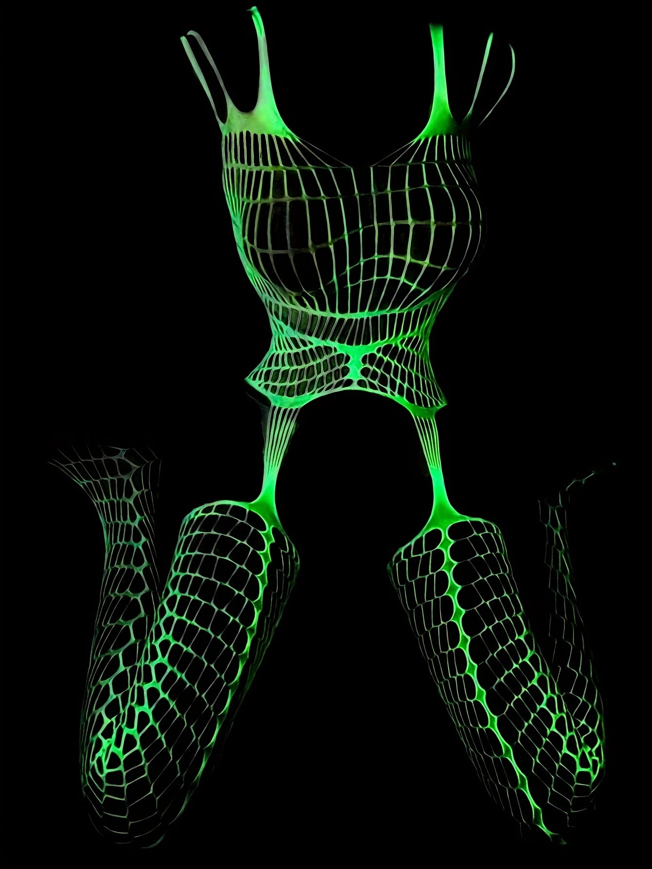 1pc Women's Luminous Fishnet Socks Fishnet Bodysuit Underwear Glowing in the Dark Fishnet Tights See-through Suspender Glow-in-the-Dark Fishnet Stockings Sexy Full Body Stockings Tight Fishnet Stockings Women's Sexuality One-