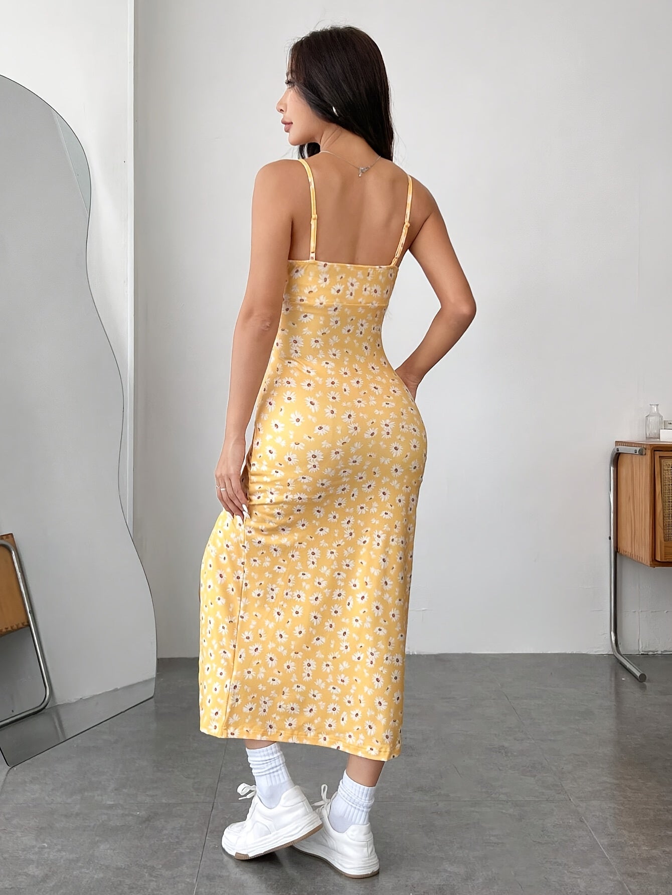 Chic Floral Print Split-Hem Maxi Dress for Women - Casual Vacation Style, Stretchy Polyester Blend, Machine Washable, Knit, Stripe