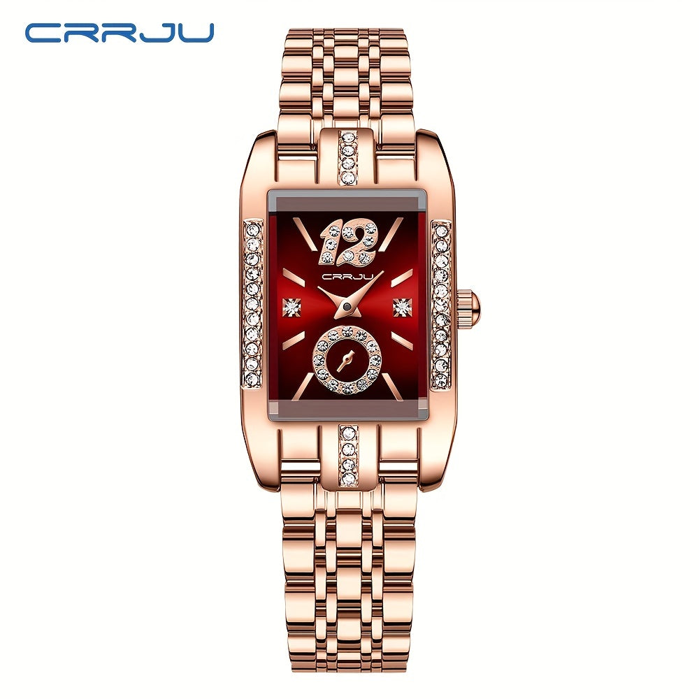 Stainless Steel Women's Luxury Watch, Elegant Rectangle Pointer Analog Quartz Rhinestone WR Wrist Watch