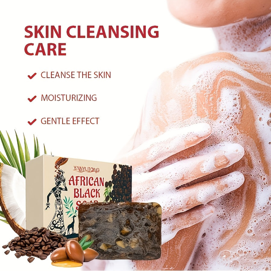 4pcs of 150g African Black Soap, Coffee Soap, Selected Cocoa Beans from West Africa, Deep Cleansing Facial and Body Soap, Oil Control and Moisturizing, Long-lasting Fragrance, Coconut Oil, Rosemary Essential Oil, Deep Cleansi