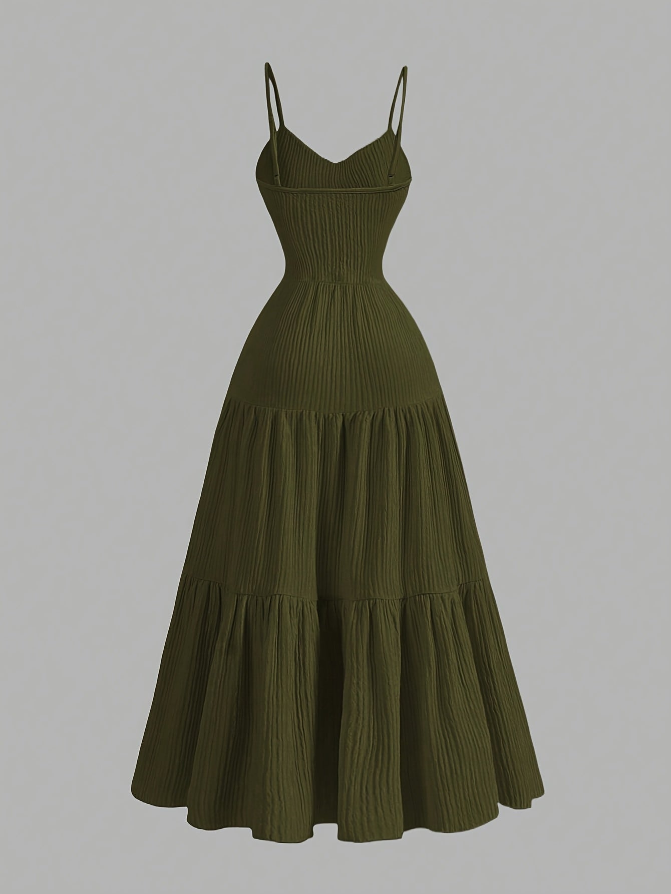 Elegant Apricot Sleeveless V-Neck Midi Dress with Ruffled Waist & Layered Tiered Skirt - Polyester, Machine Washable, All-Season Women’s Fashion