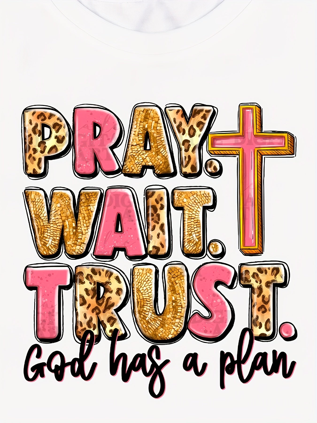 Women's "Pray. Wait. Trust. God Has a Plan" Inspirational T-Shirt - Casual Crew Neck, Short Sleeve, Soft Knit, Regular Fit, All-Season Wear, 180gsm, Machine Washable, Ladies T Shirts