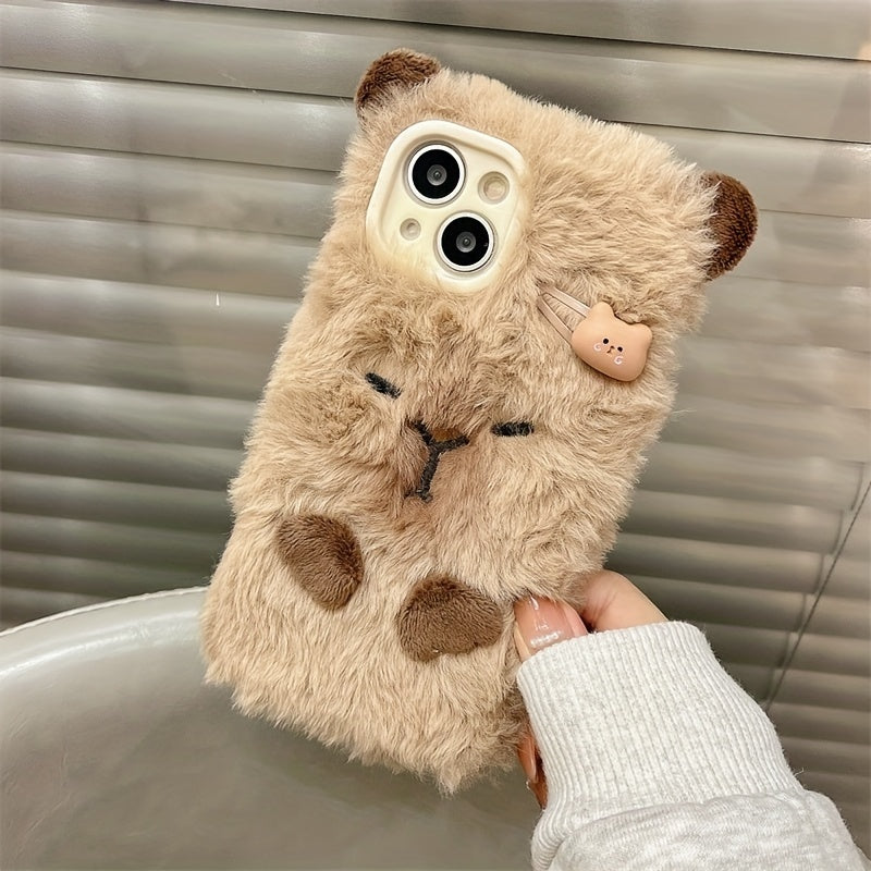Plush Cute Brown Hairpin Capybara Mobile Phone Case Suitable for Iphone14Promax/Iphone14Pro/Iphone14 Mobile Phone Case Iphone15Promax/Iphone15Pro/Iphone15 New Iphone13Promax Anti-Fall 13Pro Fashion 11 Women'S 12 Simple Niche