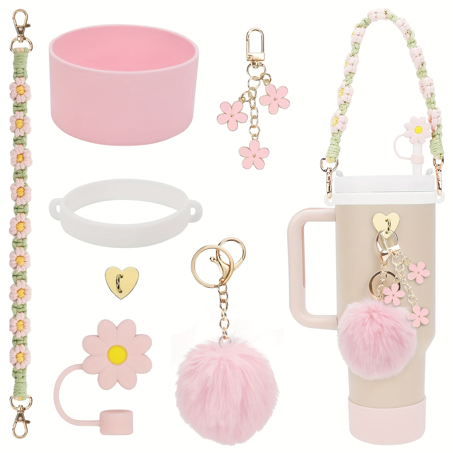Stanley Cup Accessories Set: Handle Strap, Sleeve, Straw Cover & Charms for 40oz & 30oz Insulated Cups
