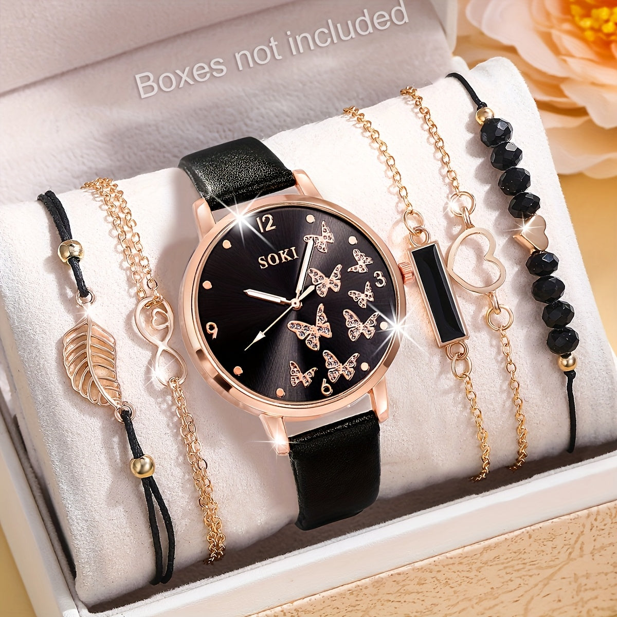 Women's Watch 6pcs Fashion Casual Elegant Simple Round Quartz Wristwatch And Woven String, Bracelet Jewelry Set Mother's Day Women Party Holiday Birthday Wear Or As Sisters The Best Gift for A Lady No Box
