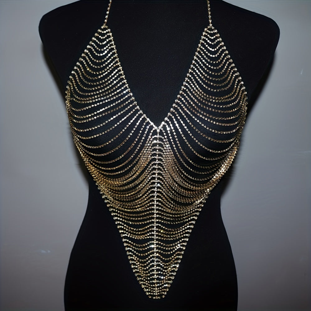Boho Sexy Body Chain for Women - 1pc Sparkling Rhinestone Bikini Jewelry, No Plating, Artificial Crystal, Gift for Party, Valentine's Day, All Seasons