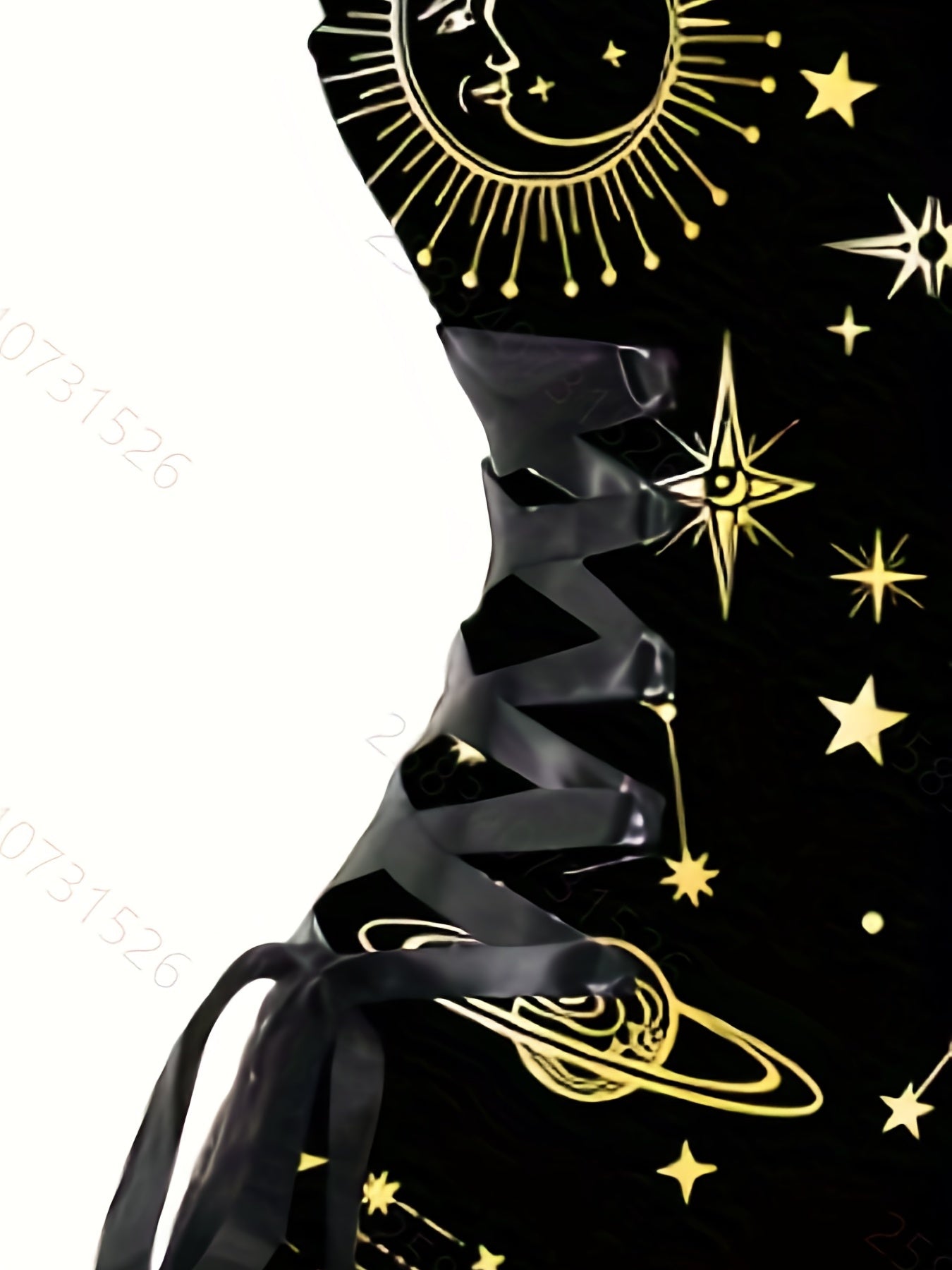 Sun & Moon Print Dress, Casual Ring Linked Backless Dress, Women's Clothing For Party Dressing