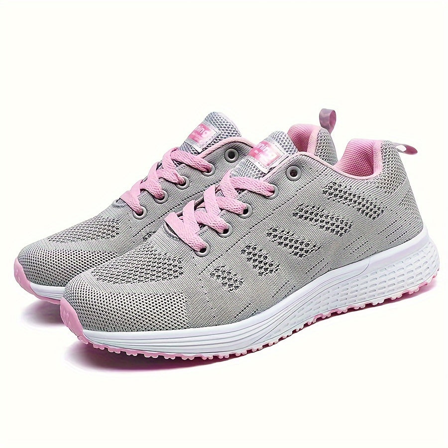 Women's Letter Graphic Lace-up Walking Shoes, Mesh Breathable Athletic Sneakers For Tennis Fitness Gym