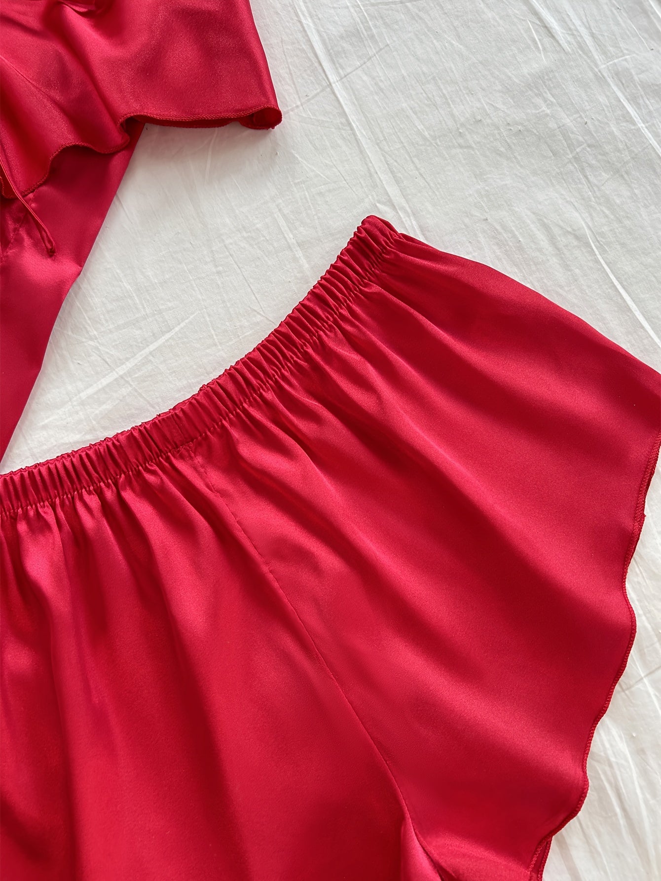 Women'S V-Neck Sexy Comfortable Robe Set with Mini Spaghetti Strap Shorts and Long Pants, Four Pieces