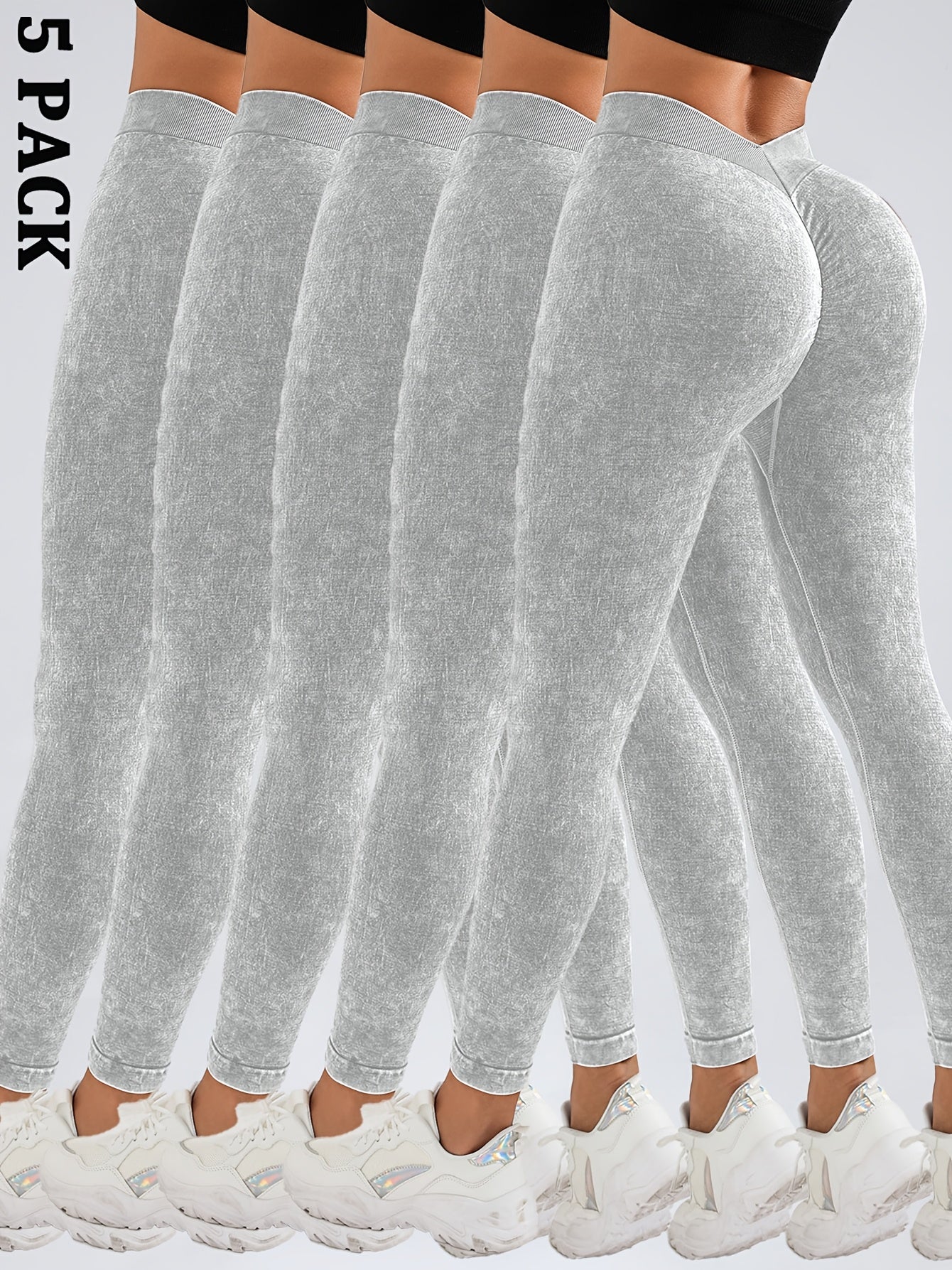 5 Pack Women's Hip Lifting Seamless Sexy V Back Sports Yoga Leggings High Waisted Stretch Fitness Pants Outdoor Running Skinny Sweatpants