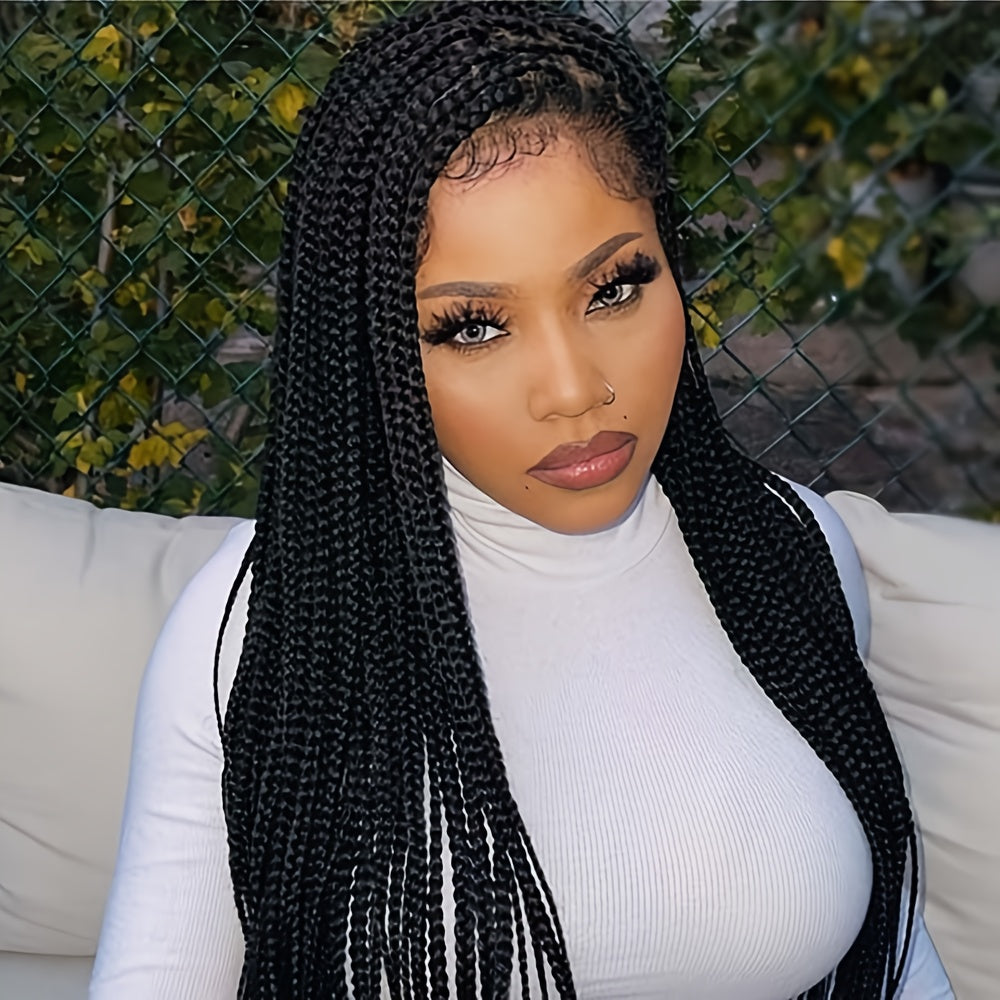 Latest Style Full Double Lace Front Braid Wig for Women - Hand Braided, Knotless Cornrow Braids, Blended Black Hair, Natural Looking, Breathable, Comfortable