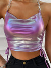 Hottie Ladies Back Tops - Summer Casual Shiny Pleated Sleeveless Backless Cropped Tops, Streetwear