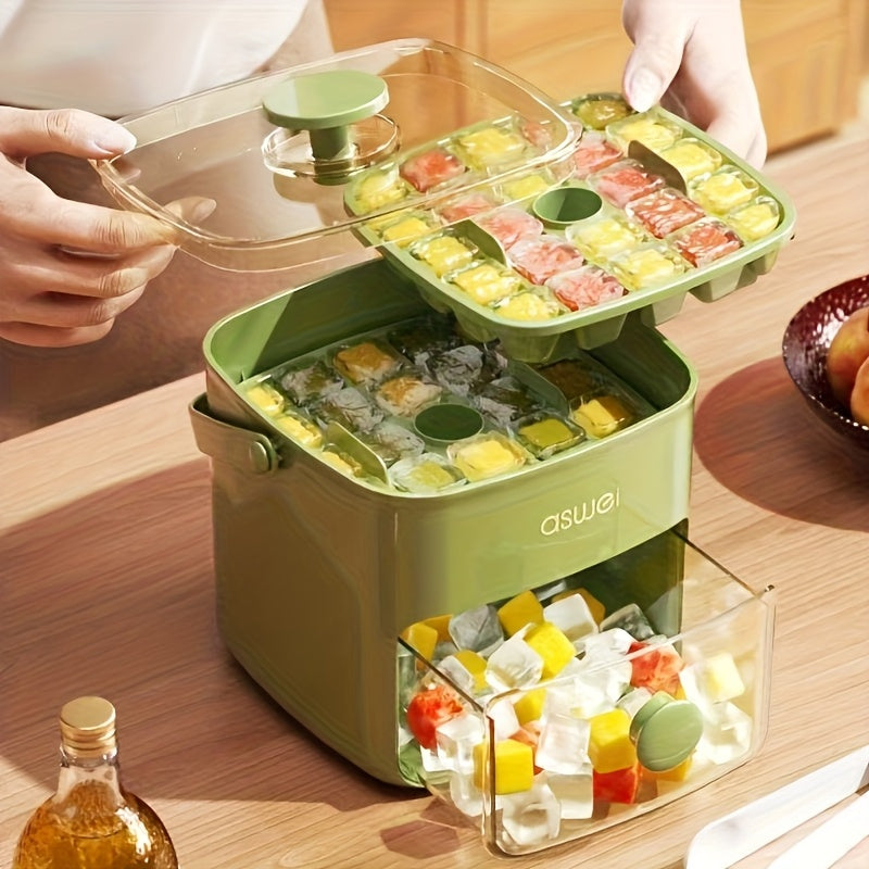 Large Capacity Ice Maker Bucket with Dual Layers and 48 Compartments, Food-Grade Plastic with Built-in Freezer Box, Ideal for Home, Office, and Outdoor Use | Easy-to-Clean Material, Countertop Ice Tray