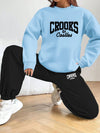 Women'S Casual Stylish Geometric Letter Pattern Printed Pullover And Sweatpants Set - Long Sleeves, Round Neck, Polyester Blend, Perfect Choice for Autumn And Winter.