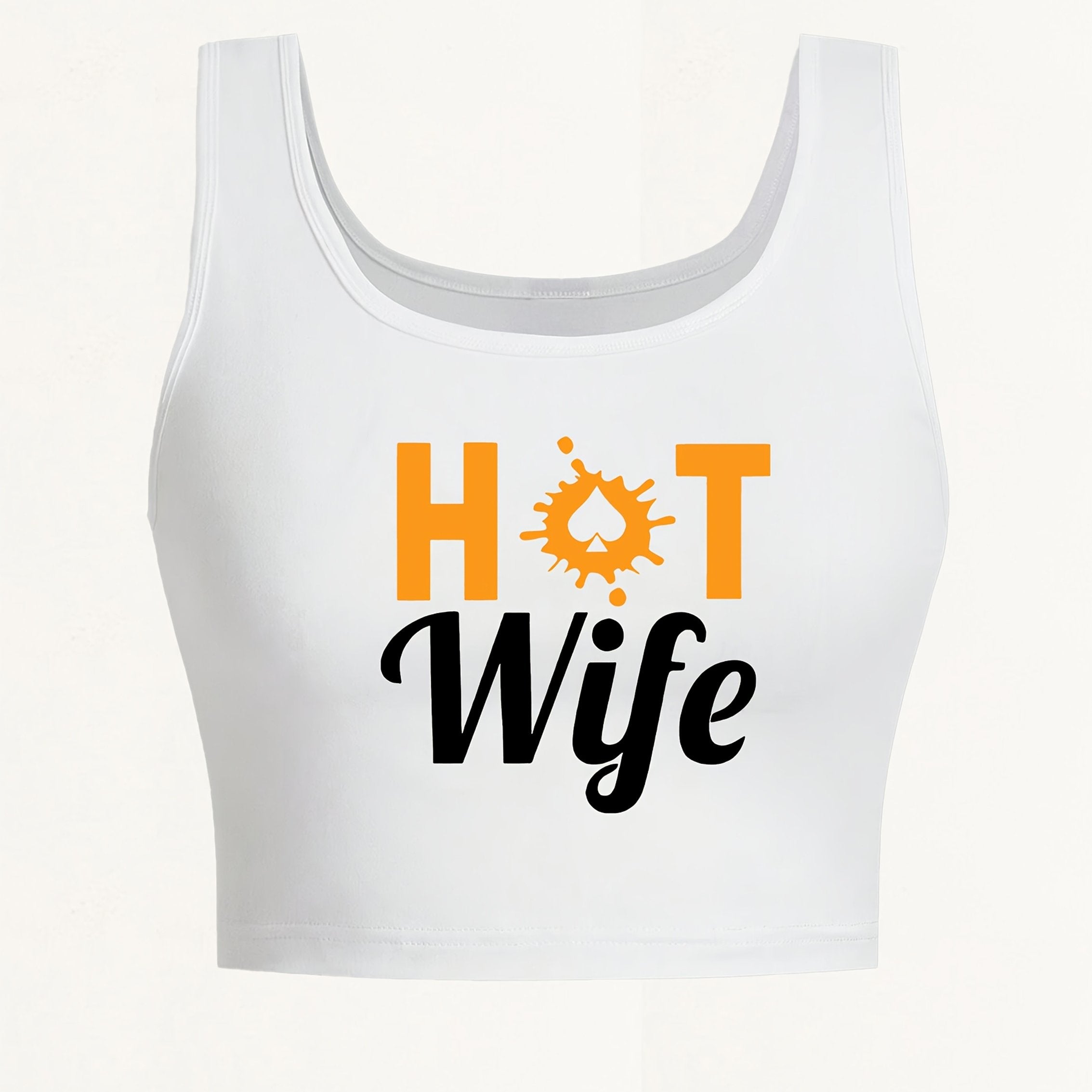 Women's "Hot Wife" Graphic Print Sleeveless Tank Top - Vibrant Red with Yellow Splash Design, Seamless Round Neck, Lightweight Breathable Fabric for Yoga & Casual Wear, Machine Washable Spring Summer Fall Top, Ladies Tank Top