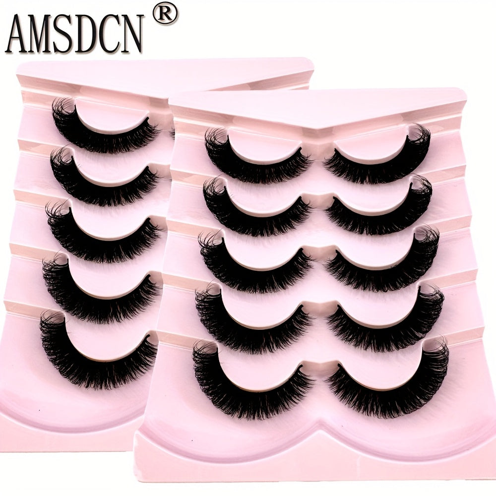 AMSDCN 10 Pairs Of 2pcs 3D Fluffy And Thick Eyelashes Naturally Curled And Soft Faux Mink Eyelashes - Reusable, Suitable For Daily Use And Various Occasions