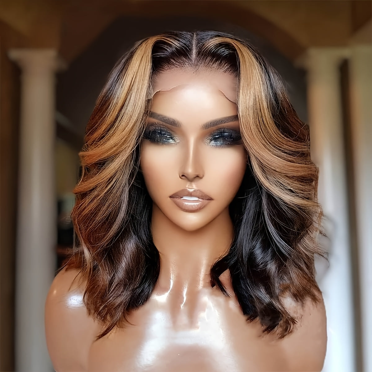 Honey Blonde Ombre Body Wave Lace Front Wig - 13x4 HD Human Hair Bob Wig For Women, Pre-Plucked Brazilian Human Hair With Baby Hair, Highlighted Gradient Color Transition, Loose Waves Hair Wig Perfect For Beginners