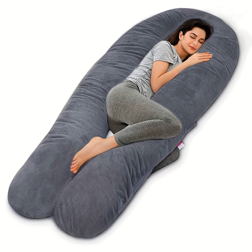 62 Inch J-Shaped Body Pillow with Removable Velvet Cover - Machine Washable Medium-Soft Support Pillow for Full-Body Comfort, White Home & Bedroom Essential, Pillows for Sleeping