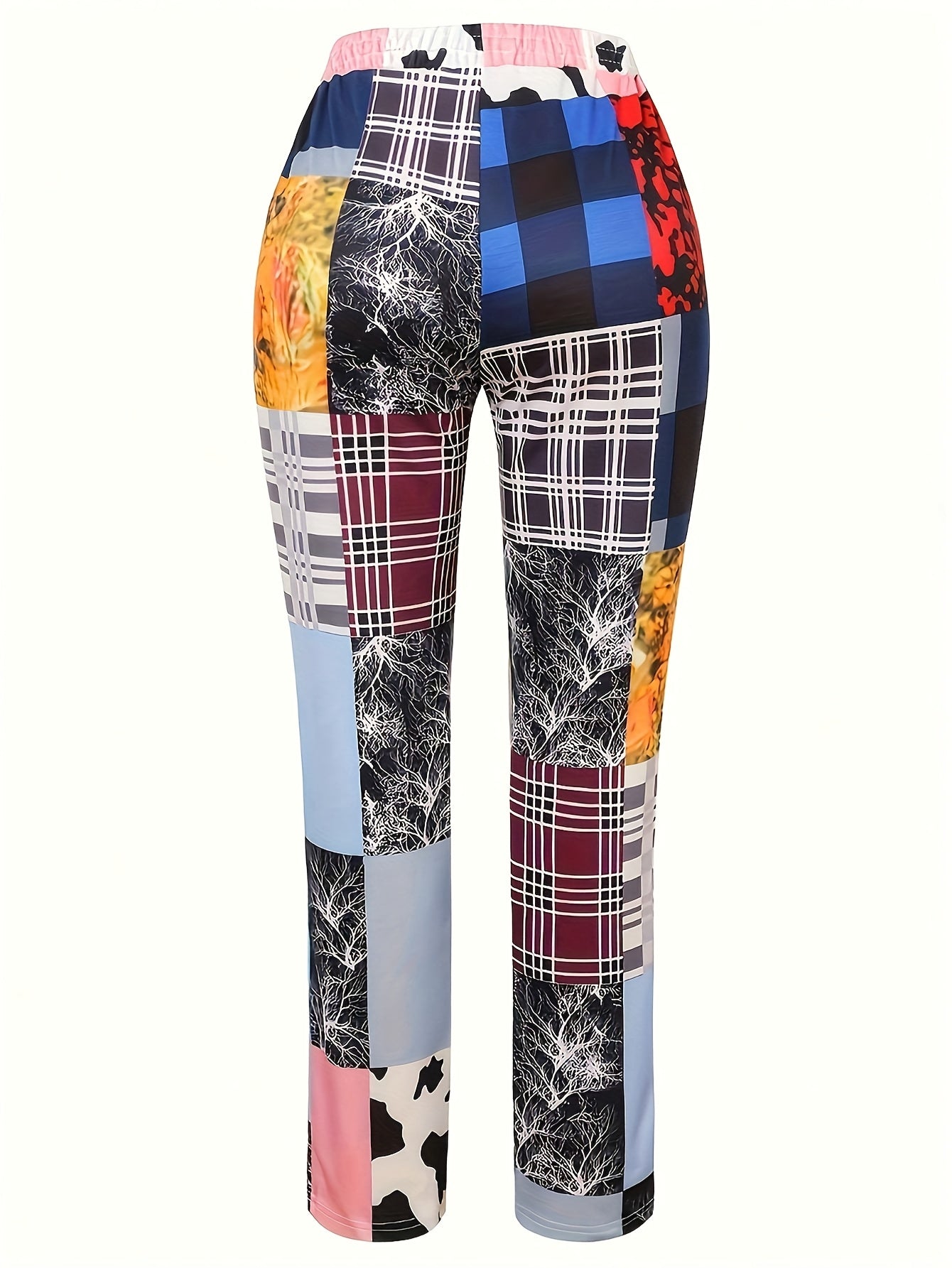 Plus Size Women's Casual Drawstring Pants with Random Print, High Stretch Polyester Fabric, Machine Washable - All Seasons