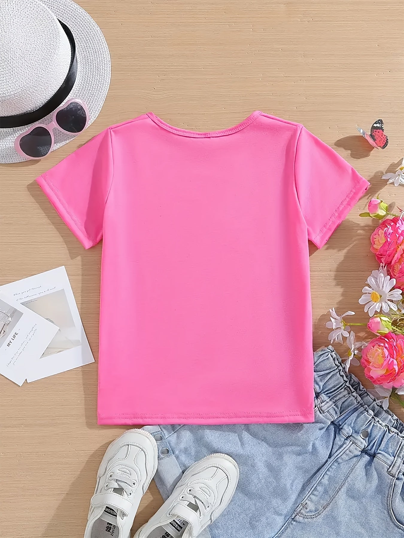 Girls' Cherry Graphic Tee - Soft & Quick-Dry Polyester Blend, Casual Round Neck Short Sleeve T-Shirt with "Have a Nice Day" Print, Perfect for Spring/Summer Outings, Girls Tshirts