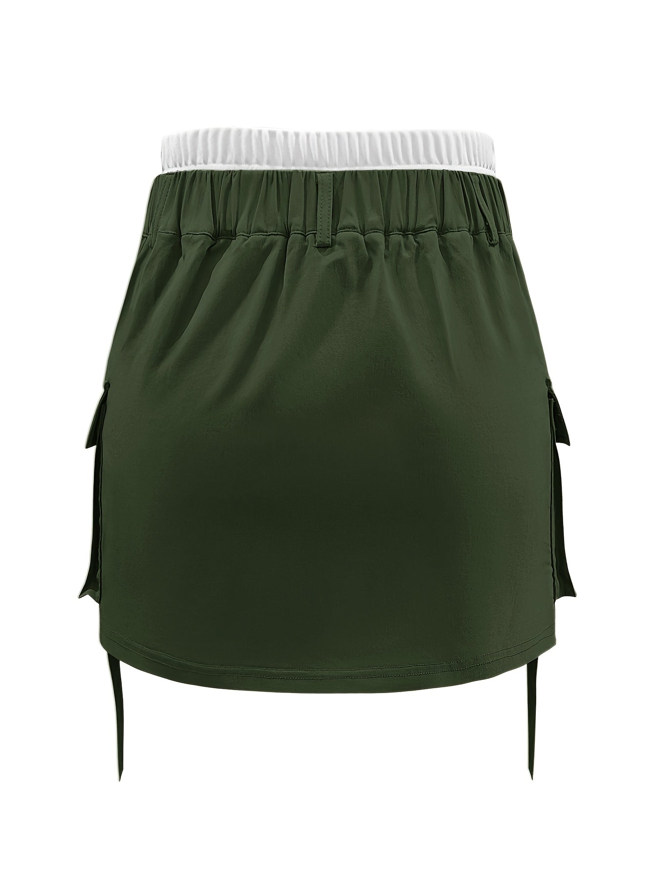 Women's High-Waisted Casual Shorts with Contrast Waistband & Multiple Pockets - Solid Black Non-Stretch Fabric, Machine Washable All-Season Versatile Style, Functional Clothing, Durable Summer Wear