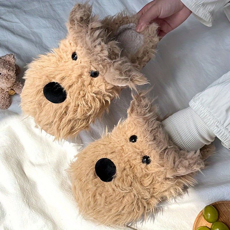 Cozy Cartoon Dog Plush Slippers for Women - Warm, Comfortable Indoor Shoes with Cute Doll Design, Non-Slip EVA Sole, Stray, Casual, Couple Slippers