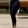 Metal Hole Decor High Waist Skinny Split Pants - Casual Style - Women's Clothing - For Fashionable Women - Perfect for Parties & Night Out