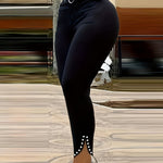 Metal Hole Decor High Waist Skinny Split Pants - Casual Style - Women's Clothing - For Fashionable Women - Perfect for Parties & Night Out